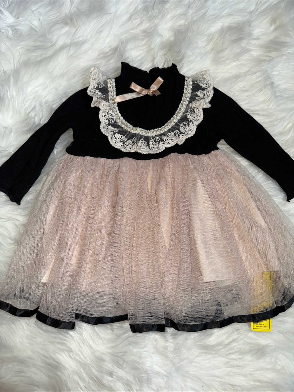 SHEIN Black & Blush Lace Collar Tulle Party Dress
